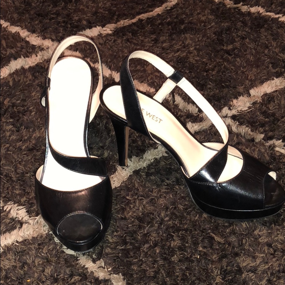 Black Nine West, open toe, strappy heels size 7M
